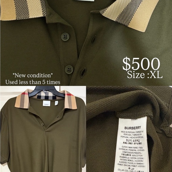 Burberry Green Polo with Check Collar - Picture 1 of 1